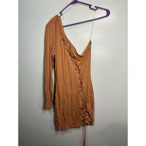 miss 8 womens one shoulder long sleeve one arm dress burnt orange size medium